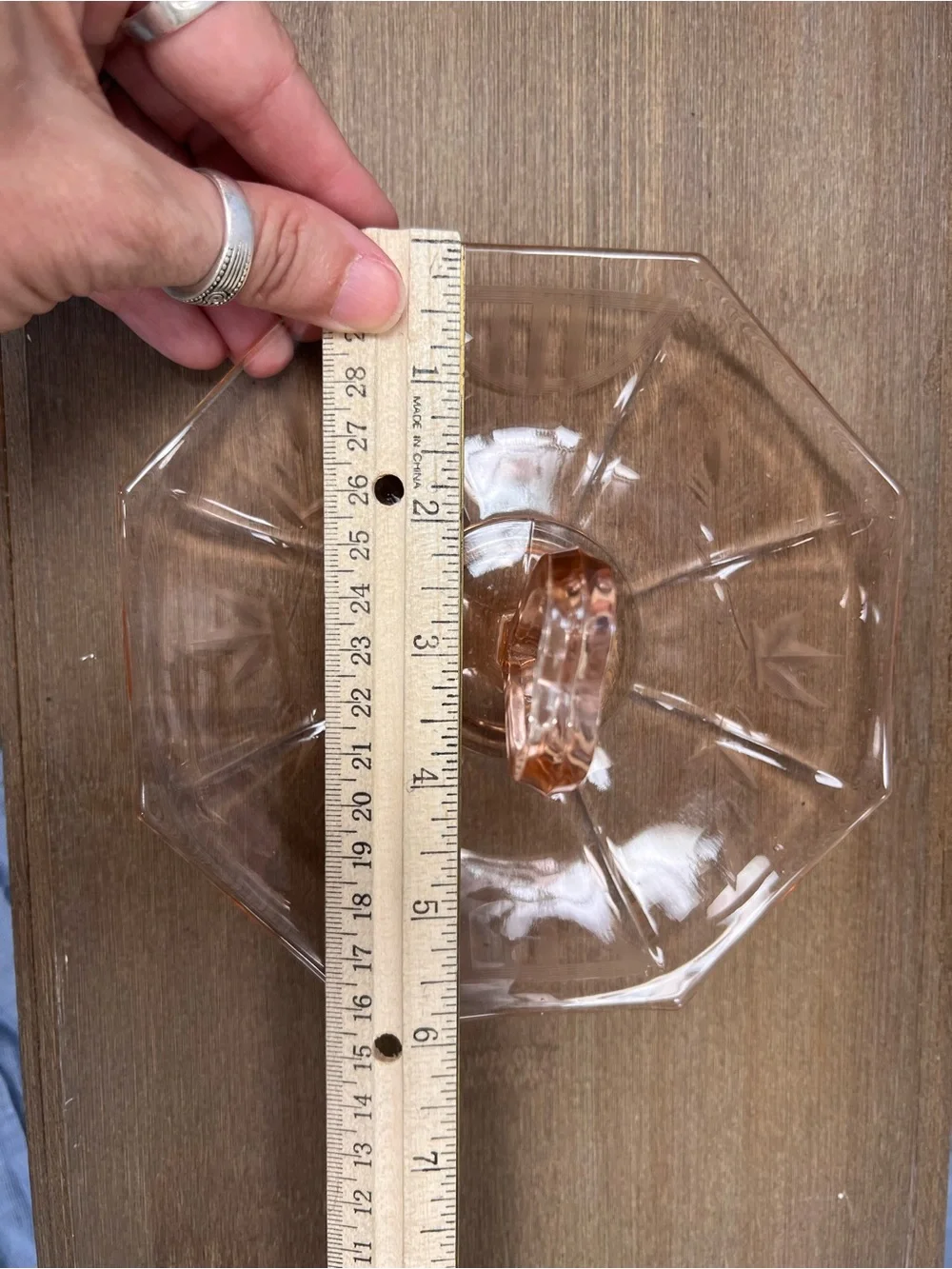 Vintage-Style Pink Glass Serving Tray with Heart Handle